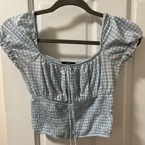 Checkered light blue crop top